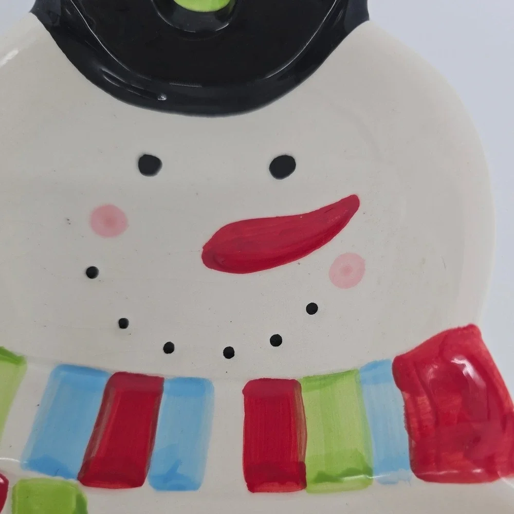 Vintage Snowman Serving Platter Cardinal Christmas Ceramic Dish 15 Inch